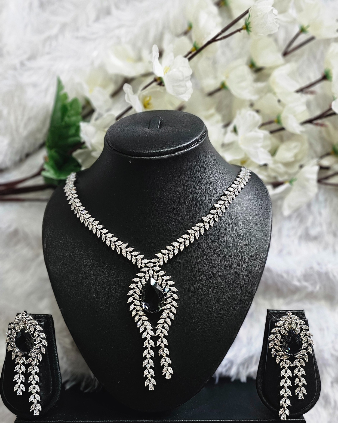 Sparkling Silver Crystal Drop Necklace and Earring Set