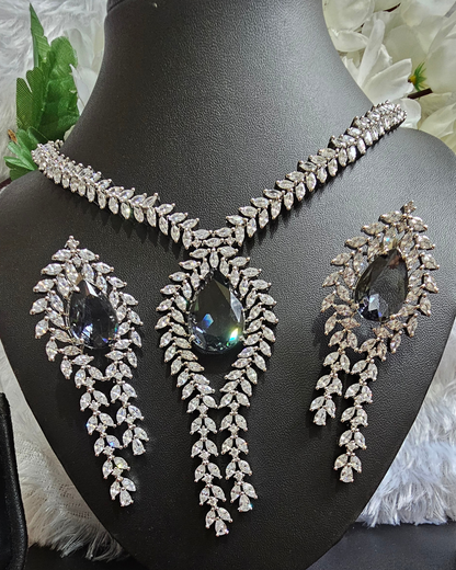 Sparkling Silver Crystal Drop Necklace and Earring Set