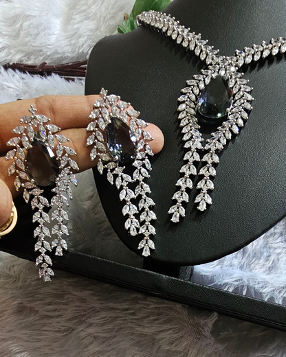 Sparkling Silver Crystal Drop Necklace and Earring Set