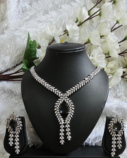 Sparkling Silver Crystal Drop Necklace and Earring Set