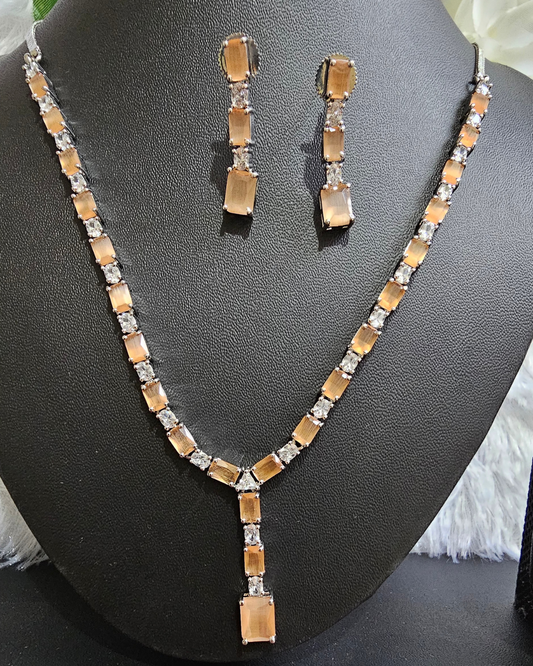 Chic Champagne and Crystal Y-Drop Necklace and Earring Set