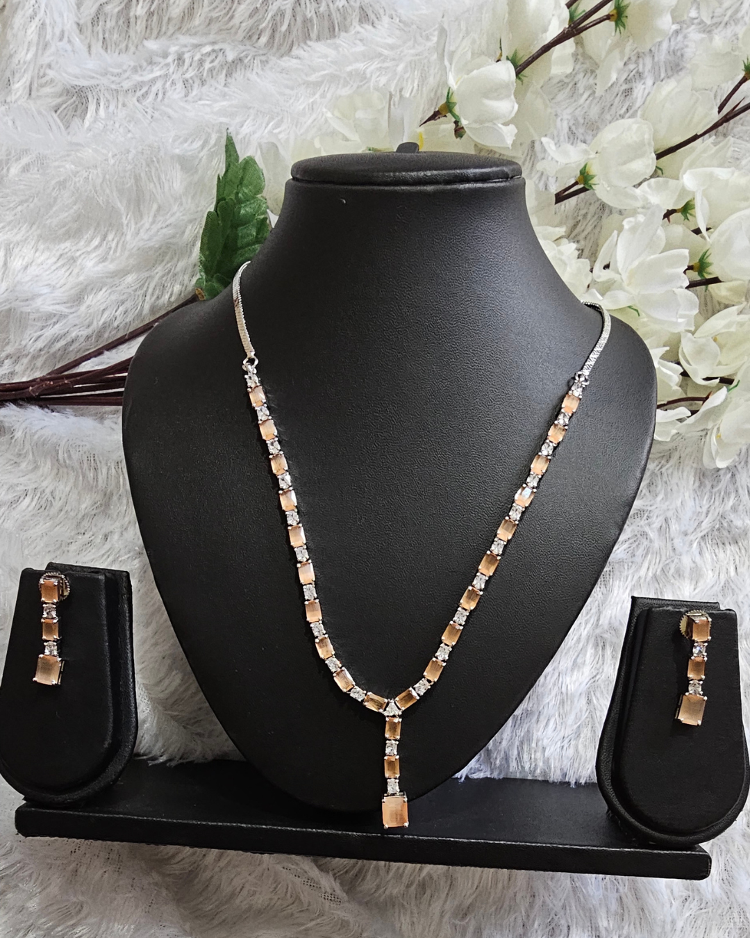 Chic Champagne and Crystal Y-Drop Necklace and Earring Set