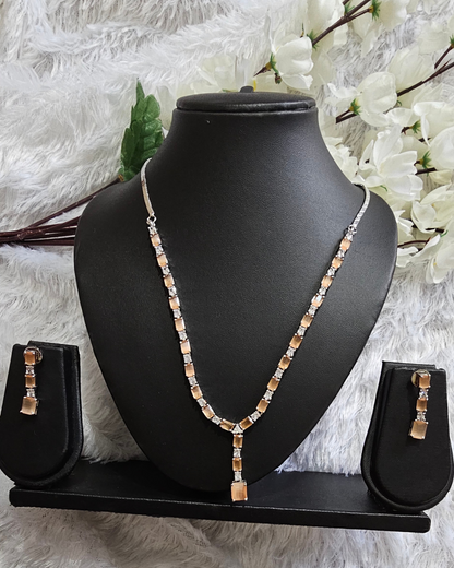 Chic Champagne and Crystal Y-Drop Necklace and Earring Set