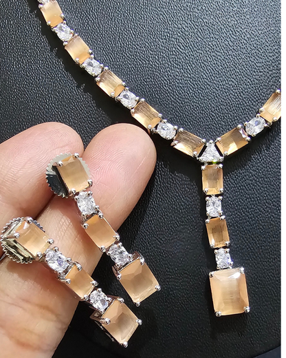 Chic Champagne and Crystal Y-Drop Necklace and Earring Set