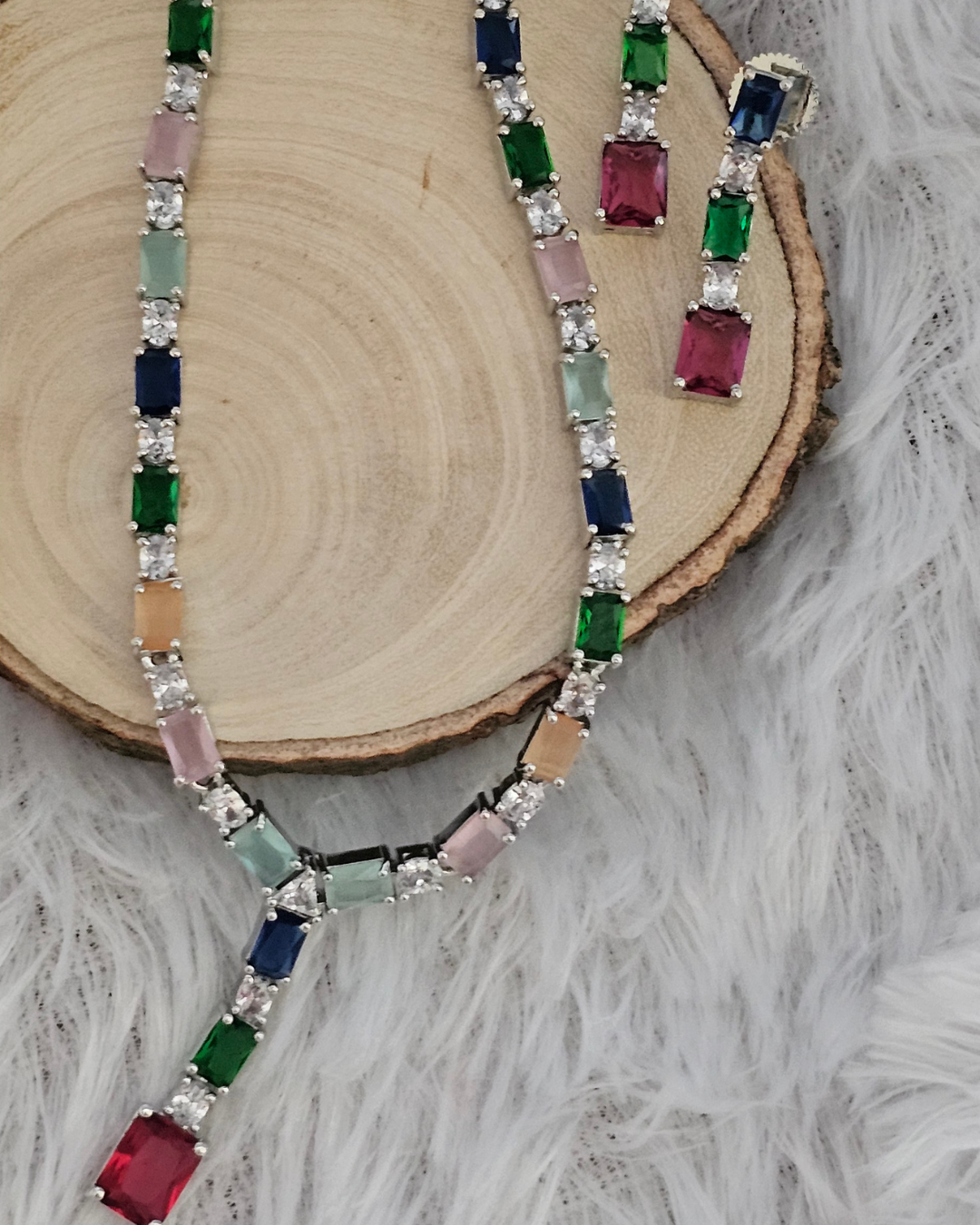 Multi-Gemstone Crystal Y-Drop Necklace and Earring Set