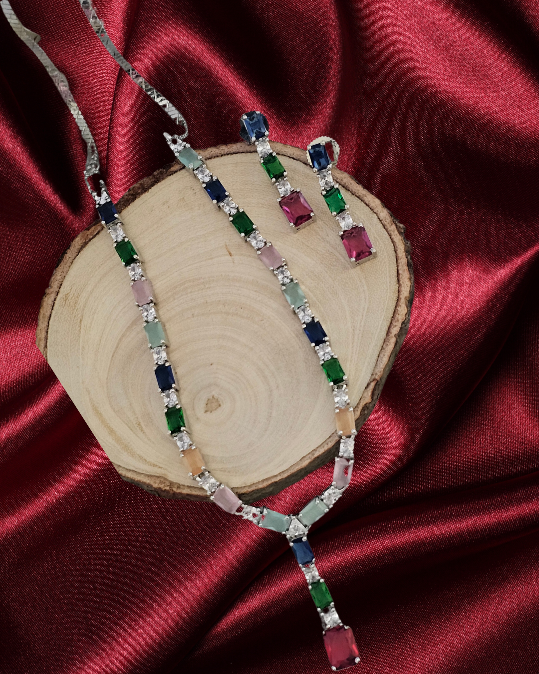 Multi-Gemstone Crystal Y-Drop Necklace and Earring Set