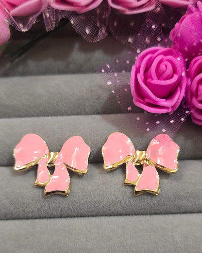 Pastel Pink Enamel Bow Stud Earrings