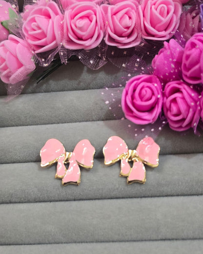 Pastel Pink Enamel Bow Stud Earrings