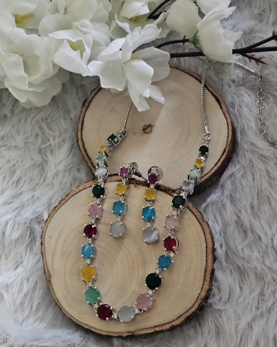 Vibrant Multi-Color Gemstone Necklace and Earring Set