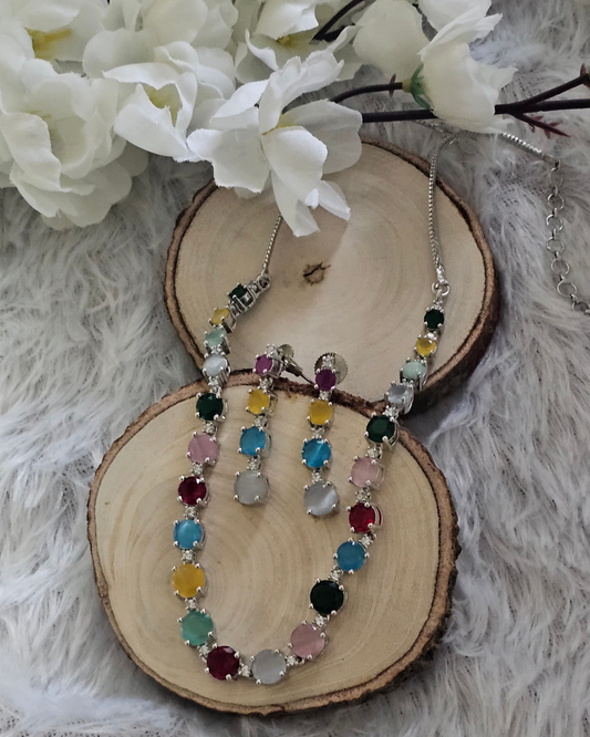Vibrant Multi-Color Gemstone Necklace and Earring Set