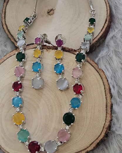 Vibrant Multi-Color Gemstone Necklace and Earring Set