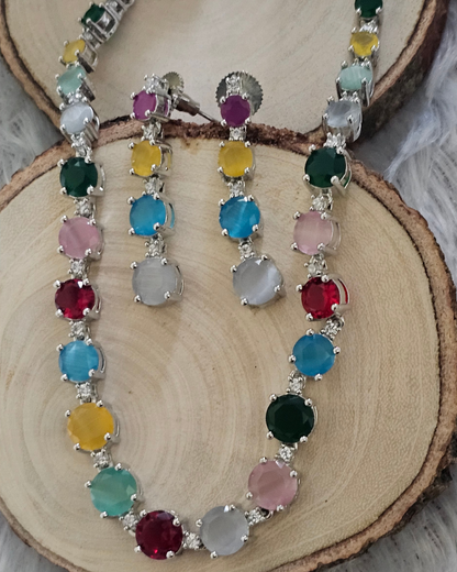 Vibrant Multi-Color Gemstone Necklace and Earring Set