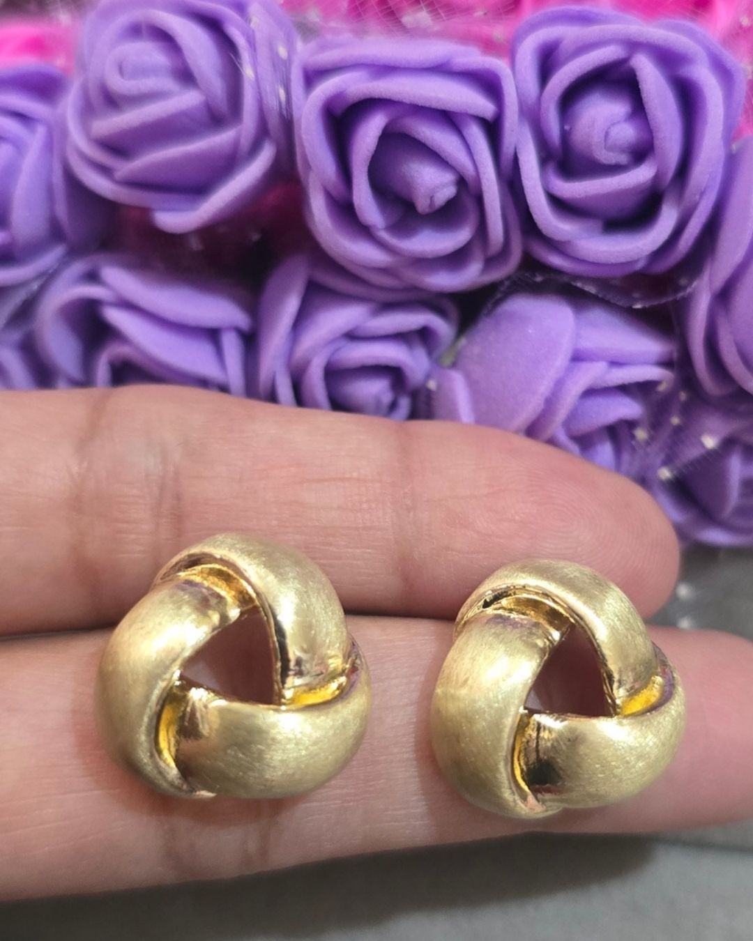 Matte Gold Intertwined Knot Stud Earrings