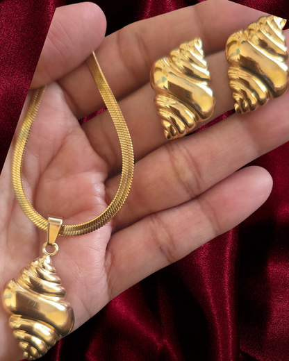 Anti-Tarnish Gold-Tone Textured Shell Necklace Set