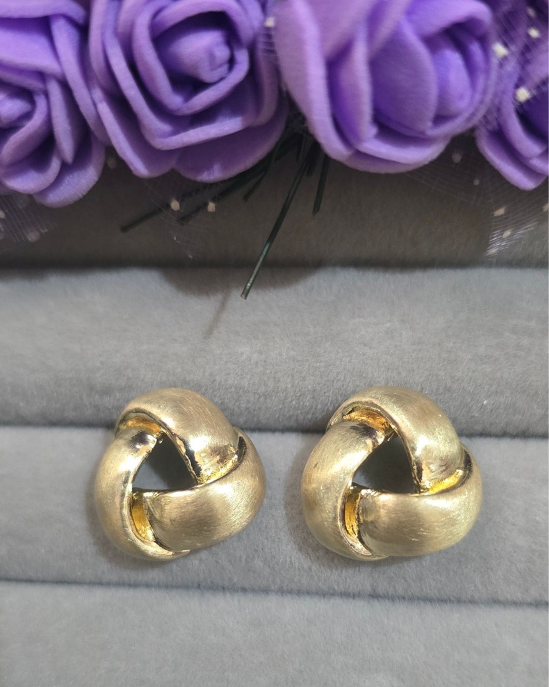 Matte Gold Intertwined Knot Stud Earrings