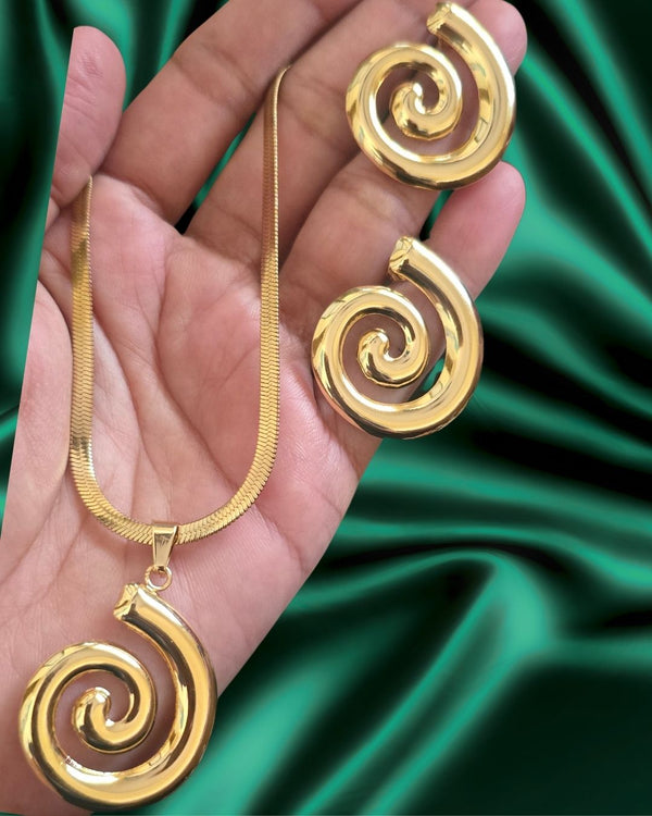 Anti-Tarnish Spiral Pendant Necklace Set
