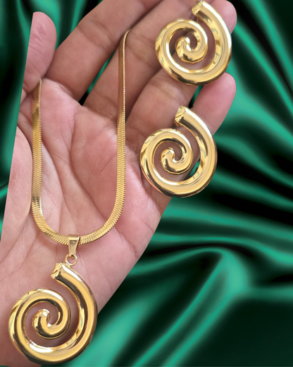 Anti-Tarnish Spiral Pendant Necklace Set
