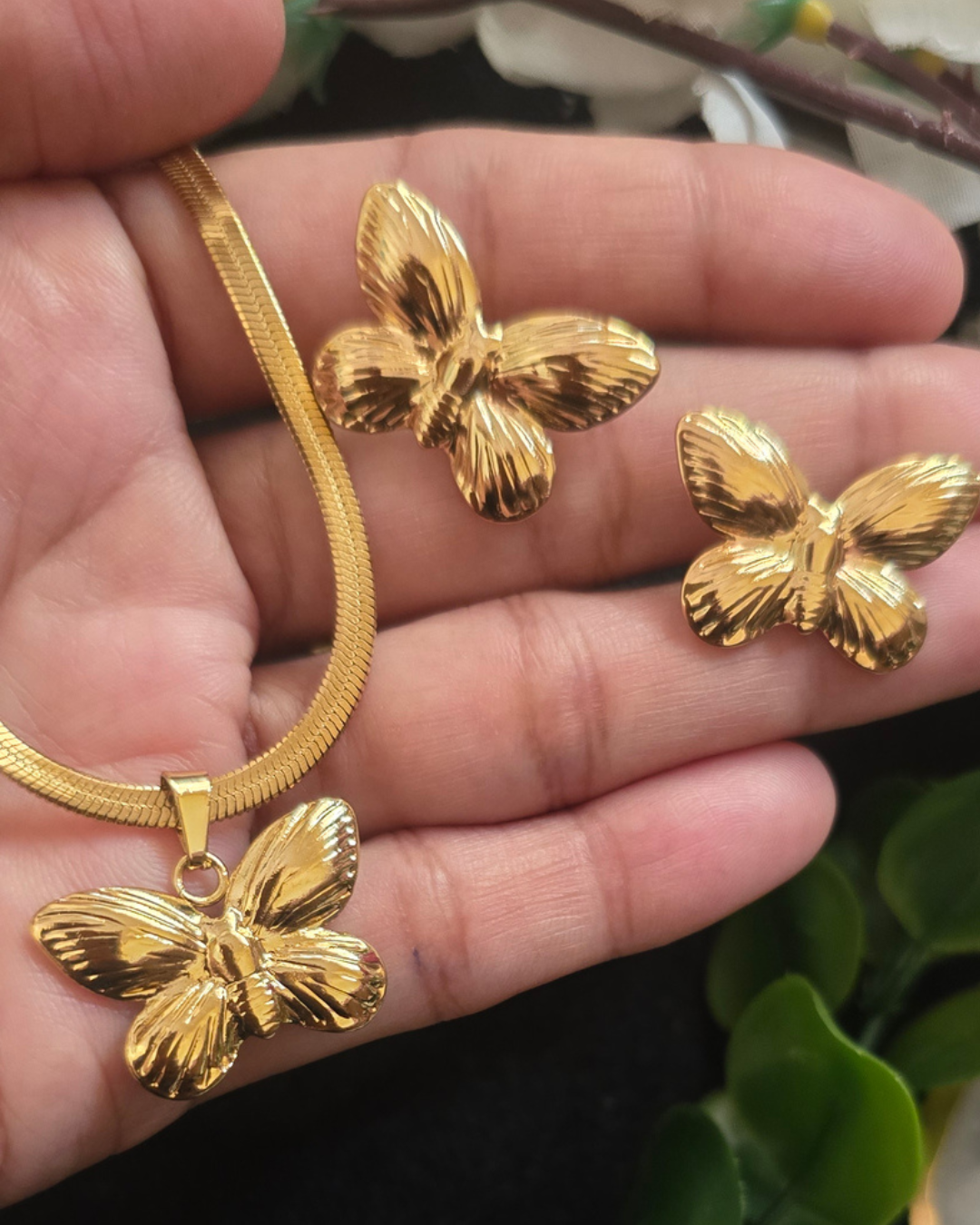 Anti-Tarnish Butterfly Pendant Necklace Set