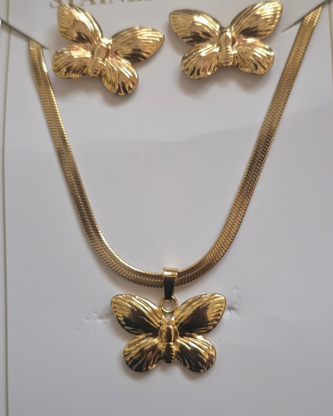Anti-Tarnish Butterfly Pendant Necklace Set