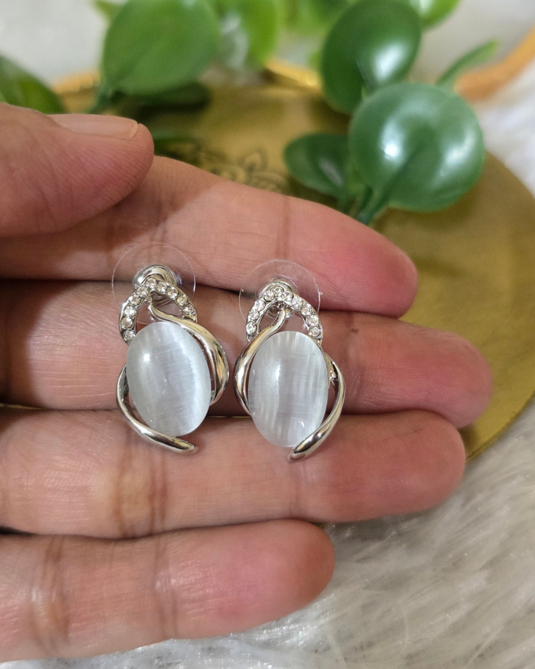 Silver-Tone Cat's Eye Earrings
