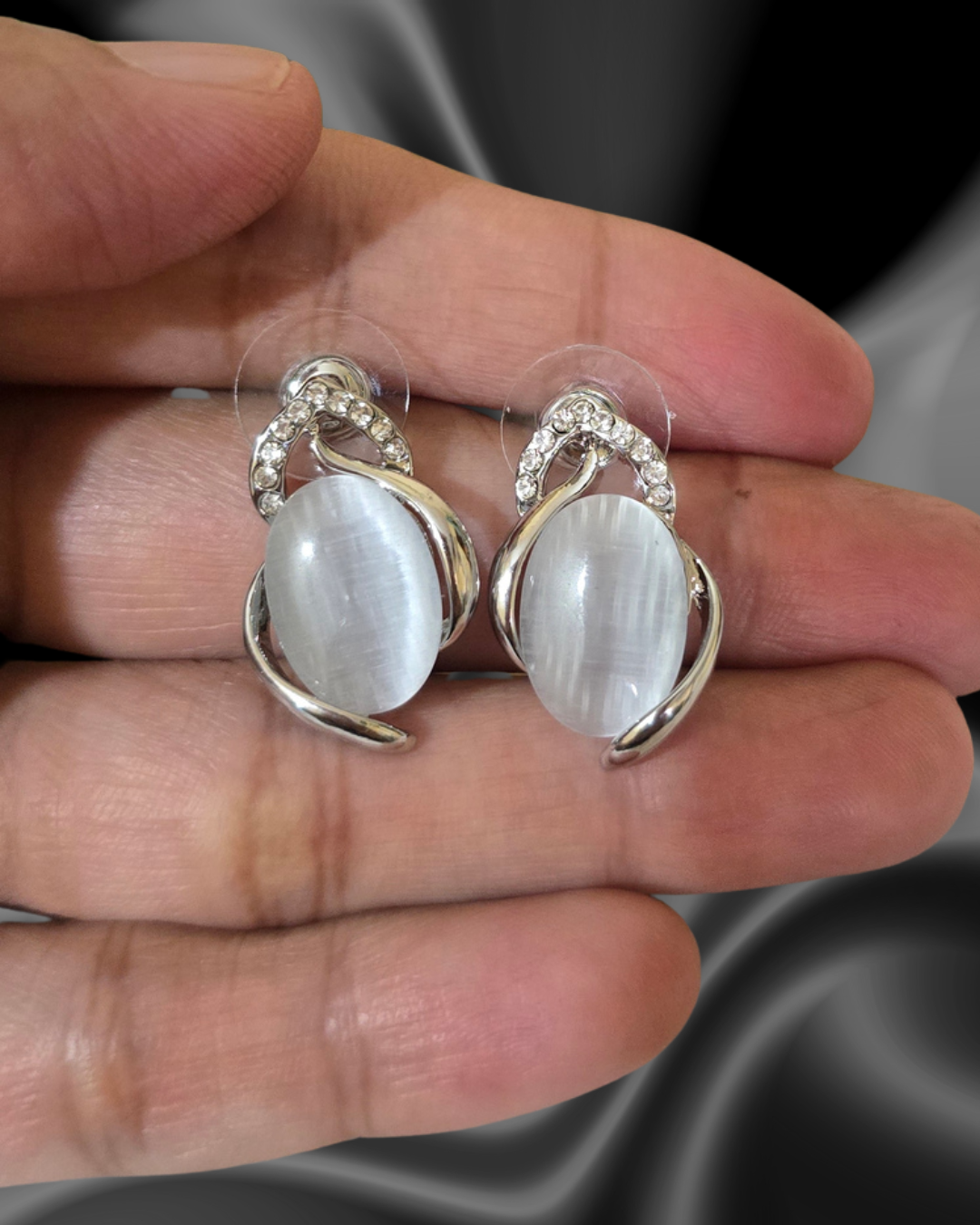 Silver-Tone Cat's Eye Earrings