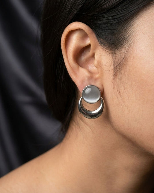 Silver-Tone Moonstone Inspired Stud Earrings