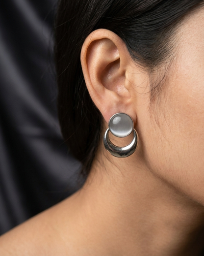 Silver-Tone Moonstone Inspired Stud Earrings