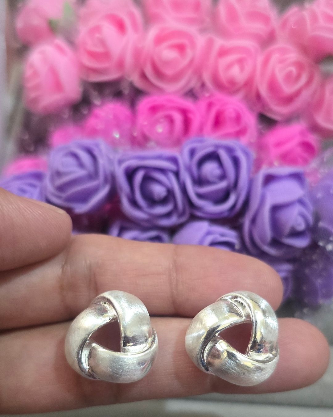 Silver-Tone Intertwined Knot Stud Earrings