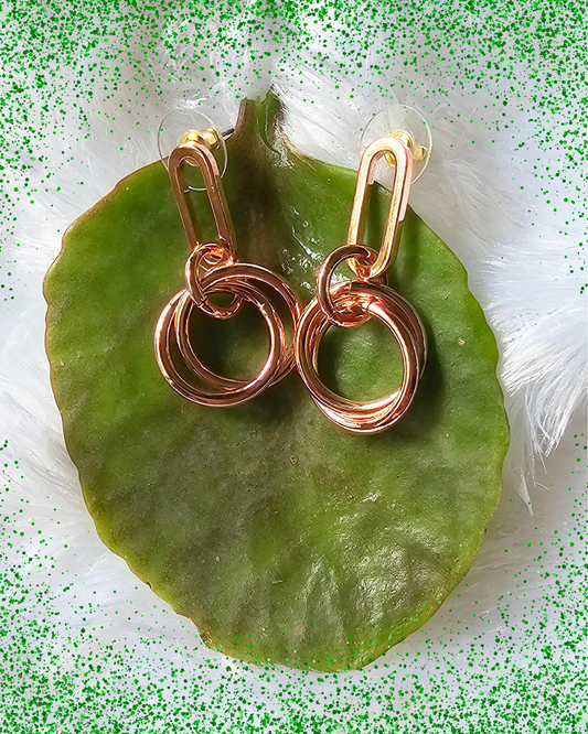 Chic Rose Gold Double Hoop Drop Earrings
