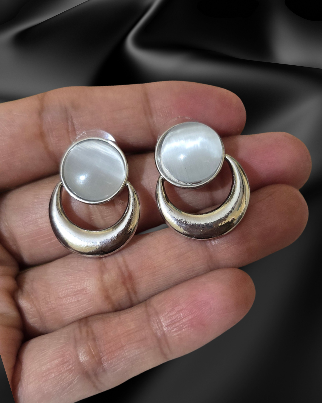 Silver-Tone Moonstone Inspired Stud Earrings