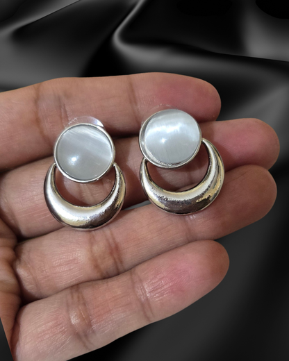 Silver-Tone Moonstone Inspired Stud Earrings