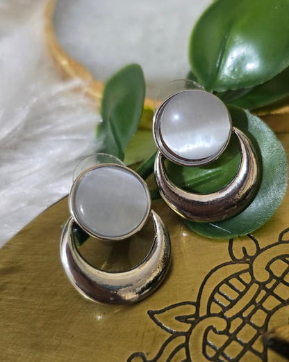 Silver-Tone Moonstone Inspired Stud Earrings