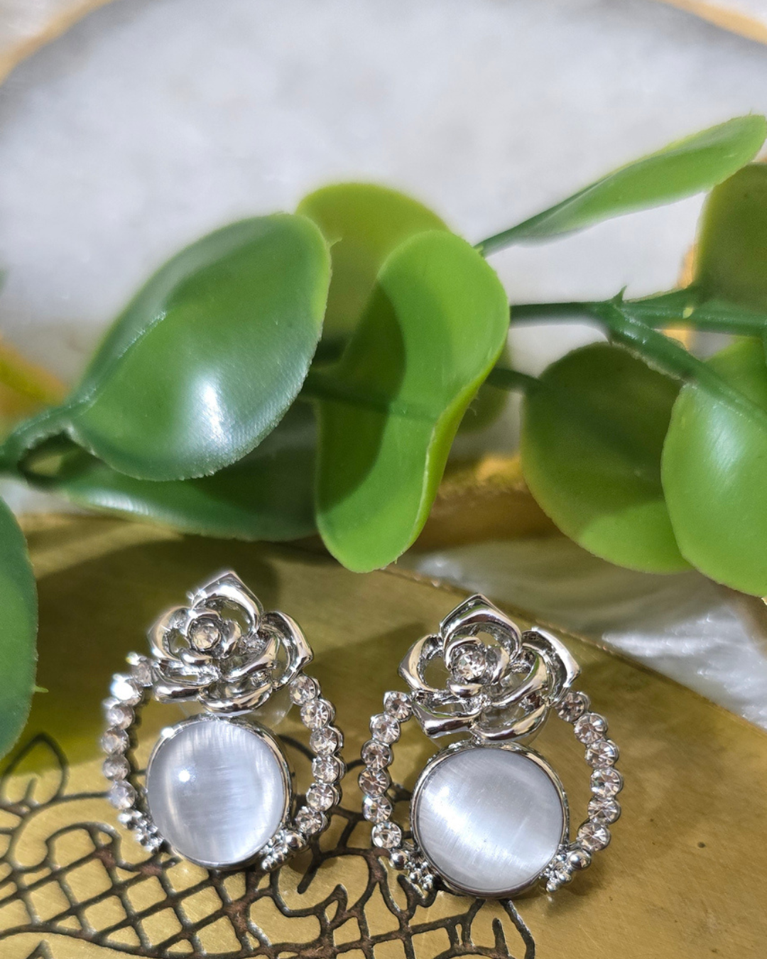 Silver-Tone Floral Stud Earrings
