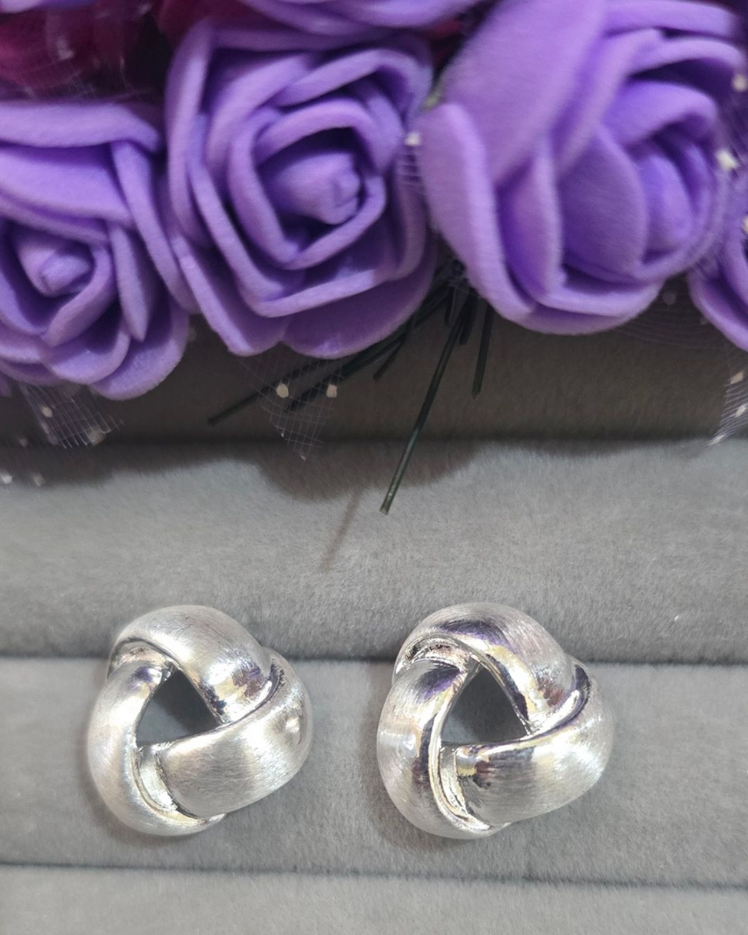 Silver-Tone Intertwined Knot Stud Earrings