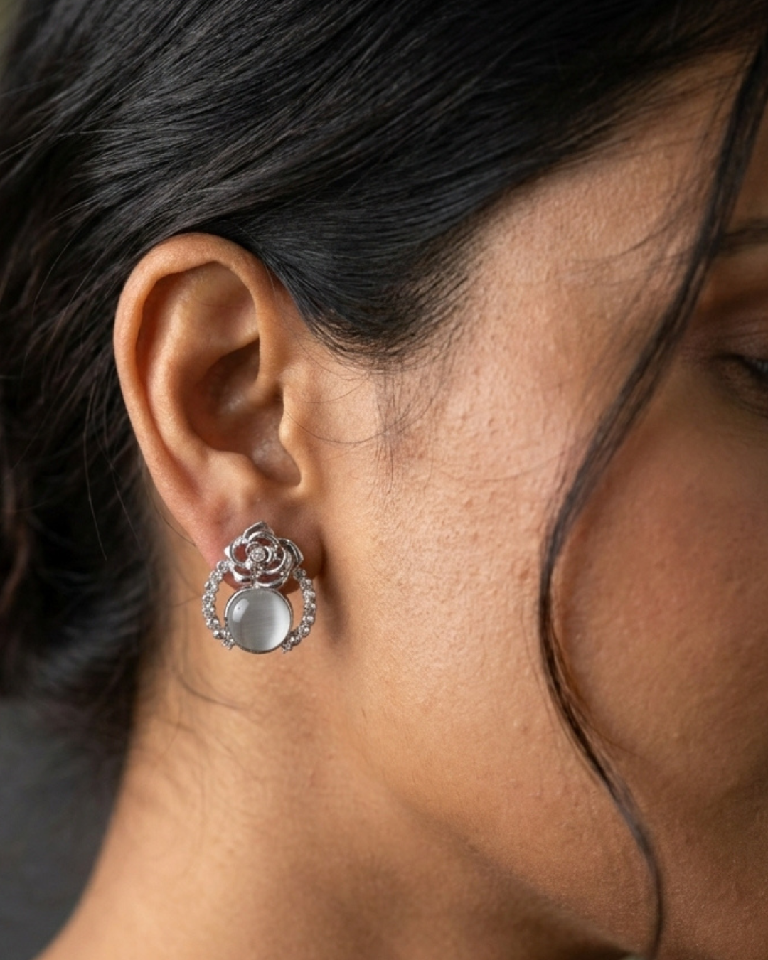 Silver-Tone Floral Stud Earrings