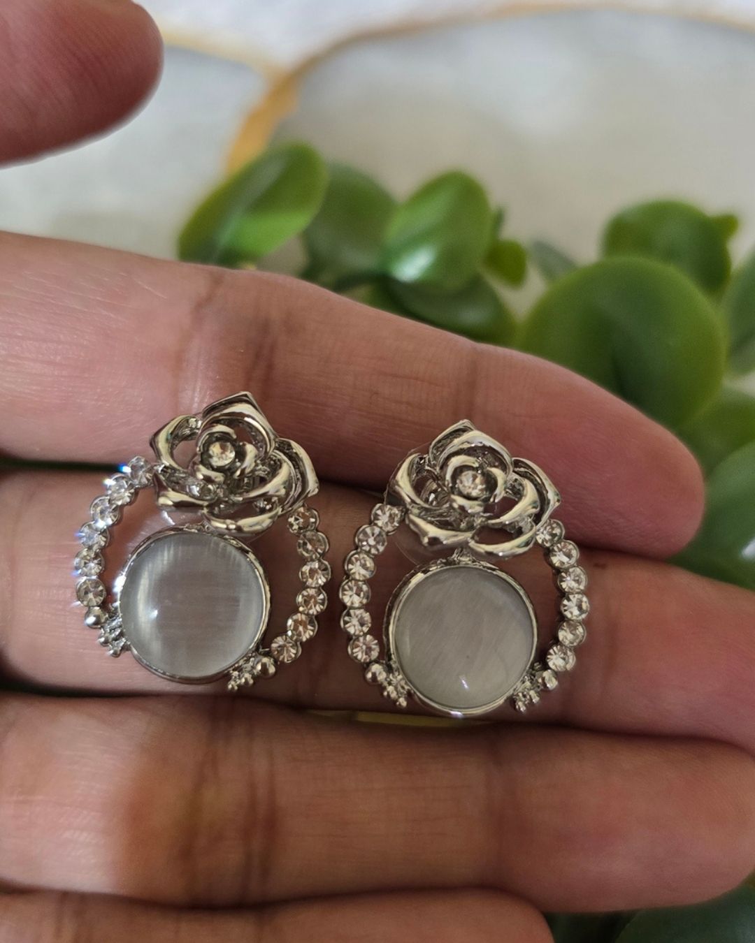 Silver-Tone Floral Stud Earrings