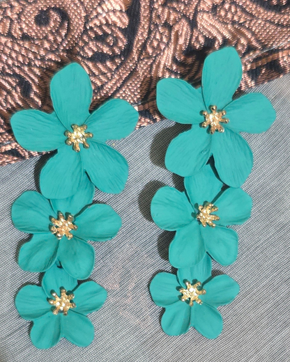 Turquoise Blossom Floral Statement Earrings