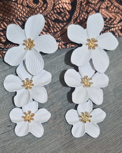 White Blossom Floral Statement Earrings