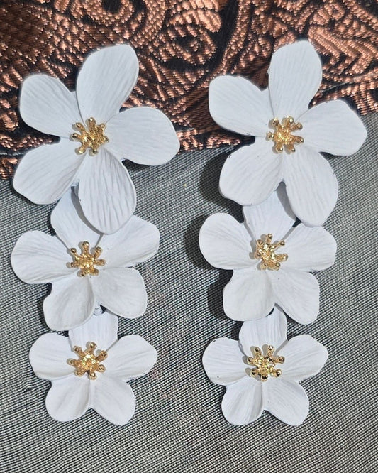 White Blossom Floral Statement Earrings