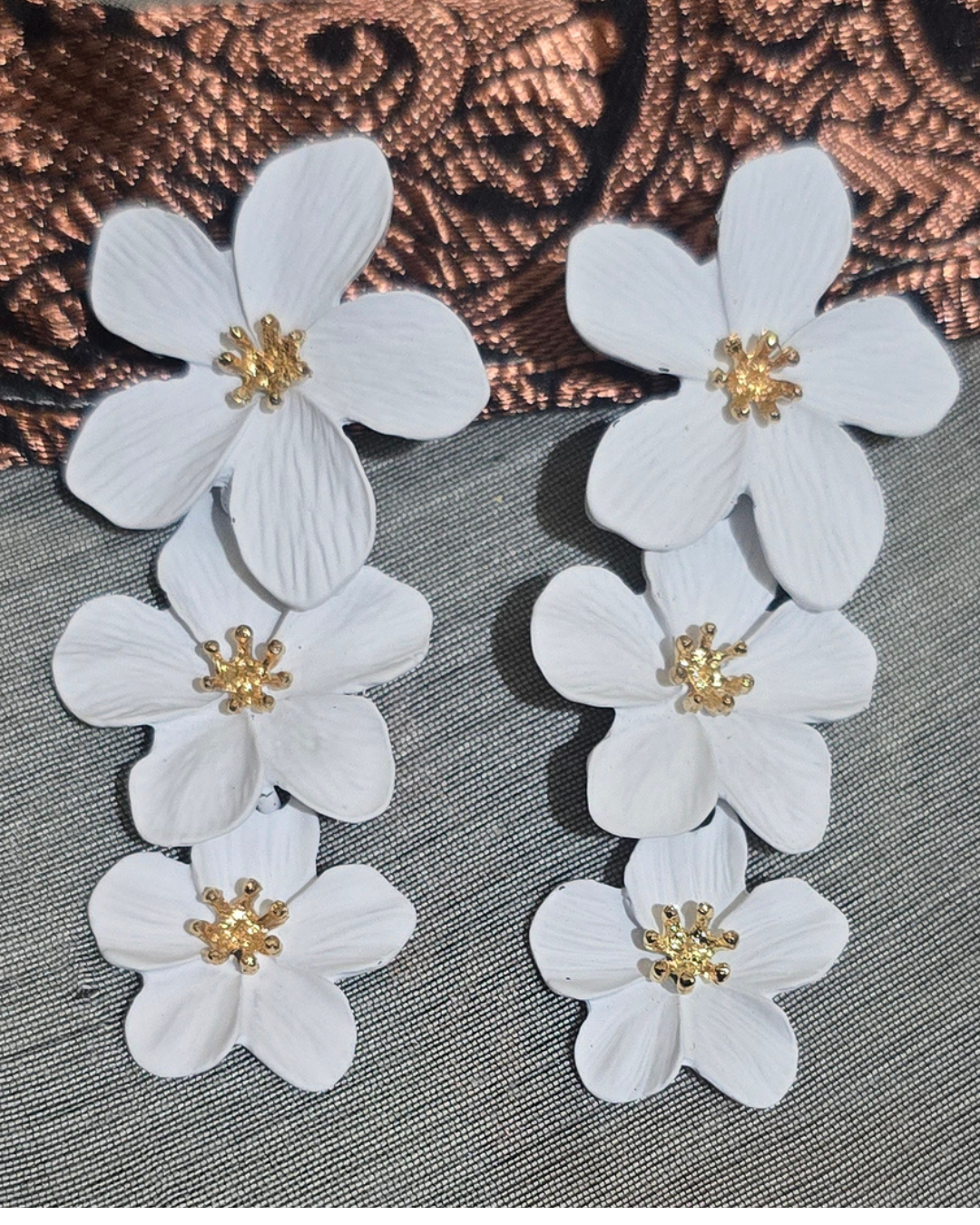White Blossom Floral Statement Earrings