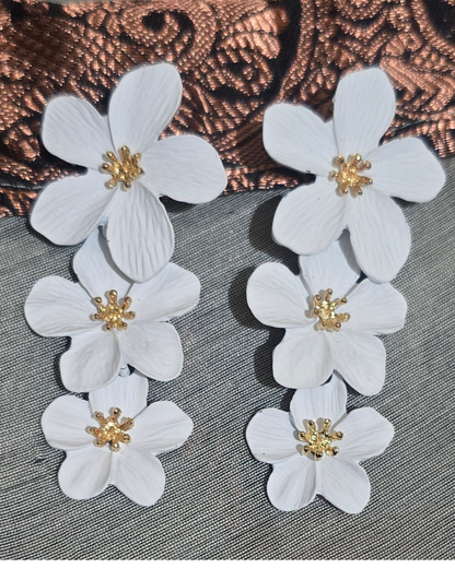 White Blossom Floral Statement Earrings