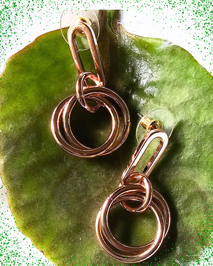 Chic Rose Gold Double Hoop Drop Earrings
