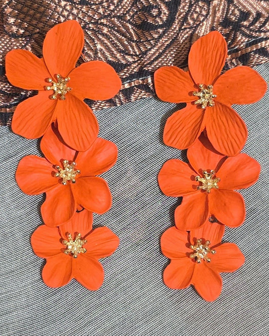 Orange Blossom Floral Statement Earrings