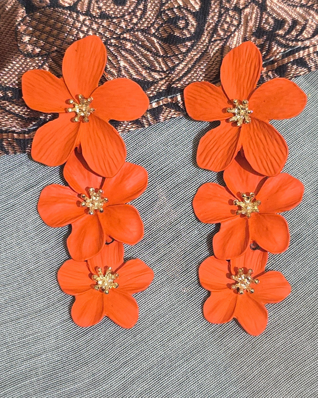 Orange Blossom Floral Statement Earrings