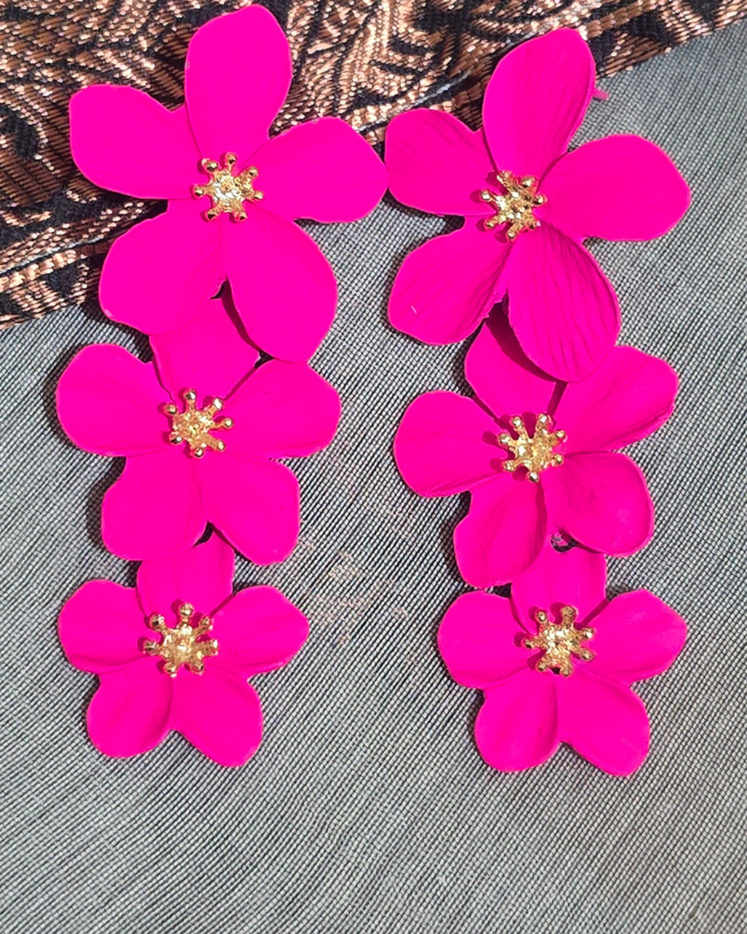 Hot Pink Blossom Floral Statement Earrings