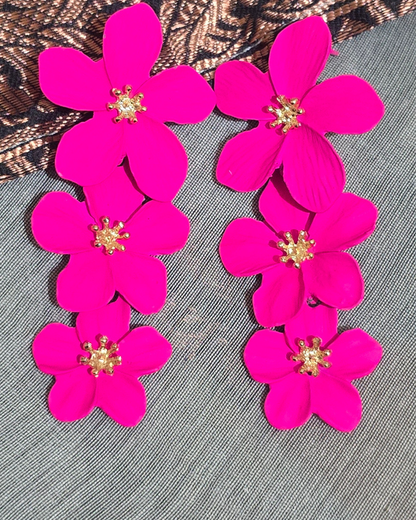 Hot Pink Blossom Floral Statement Earrings