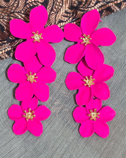 Hot Pink Blossom Floral Statement Earrings