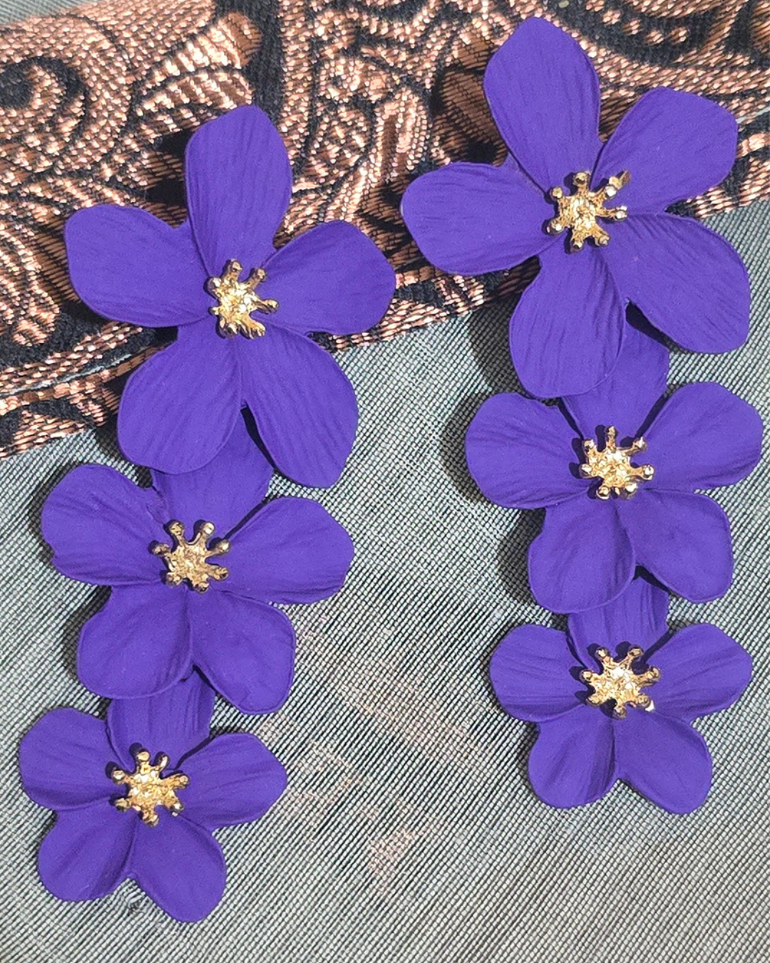 Royal Purple Blossom Floral Statement Earrings