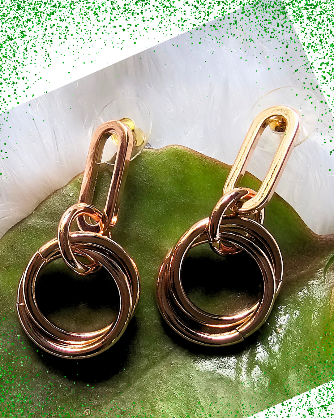 Chic Rose Gold Double Hoop Drop Earrings