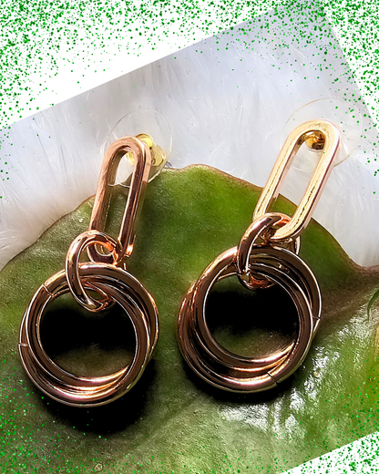 Chic Rose Gold Double Hoop Drop Earrings